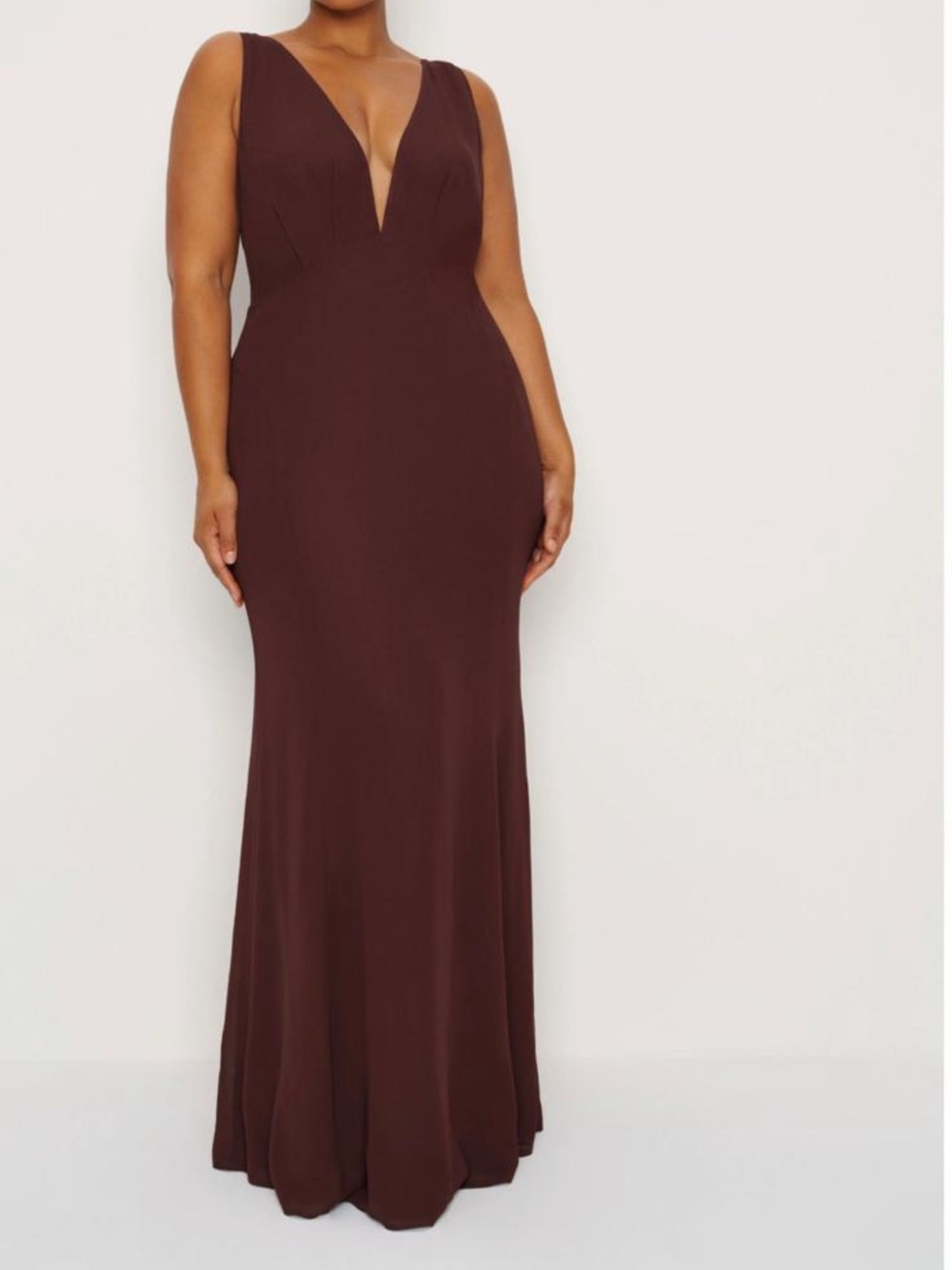 Reformation Deep Brown Backless Plunge Gown